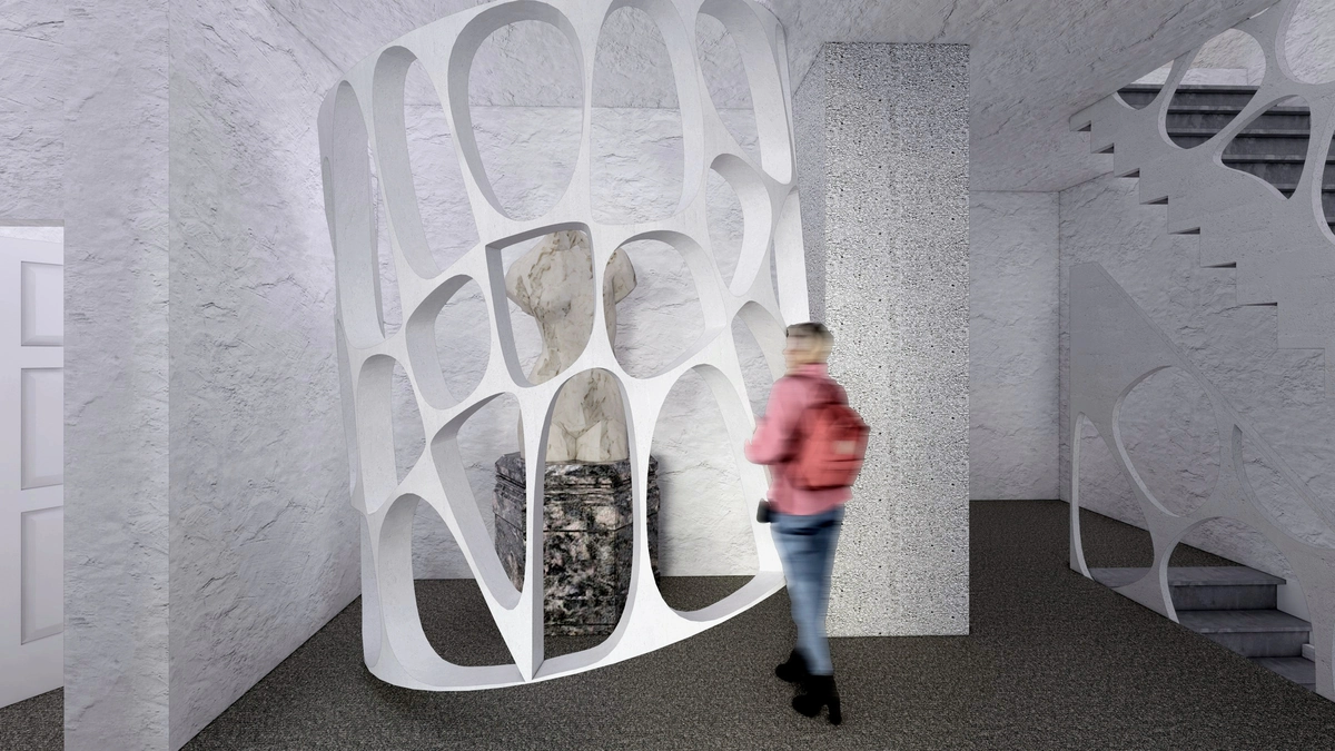 L00: sculpture displayed inside a cast drum