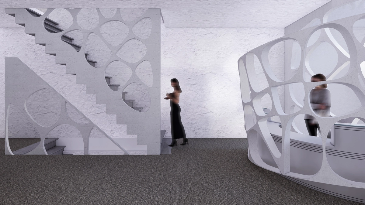 L00: reception desk and stair