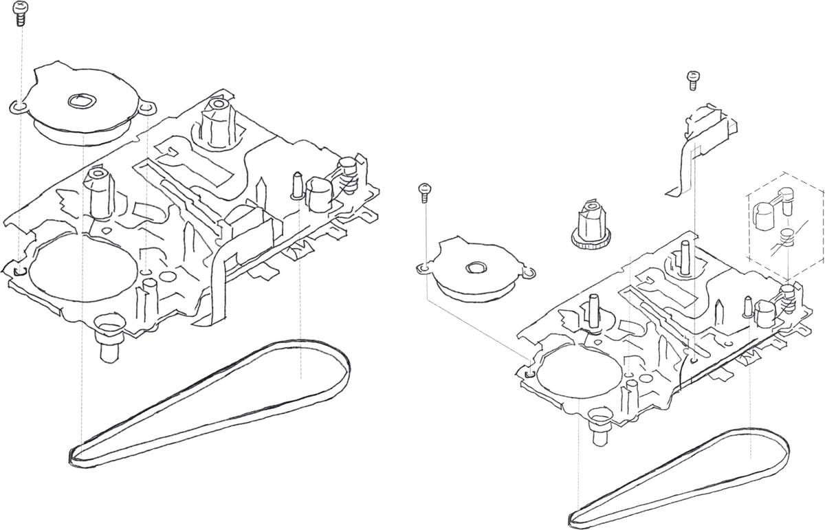 Exploded drawing of the tape mechanism