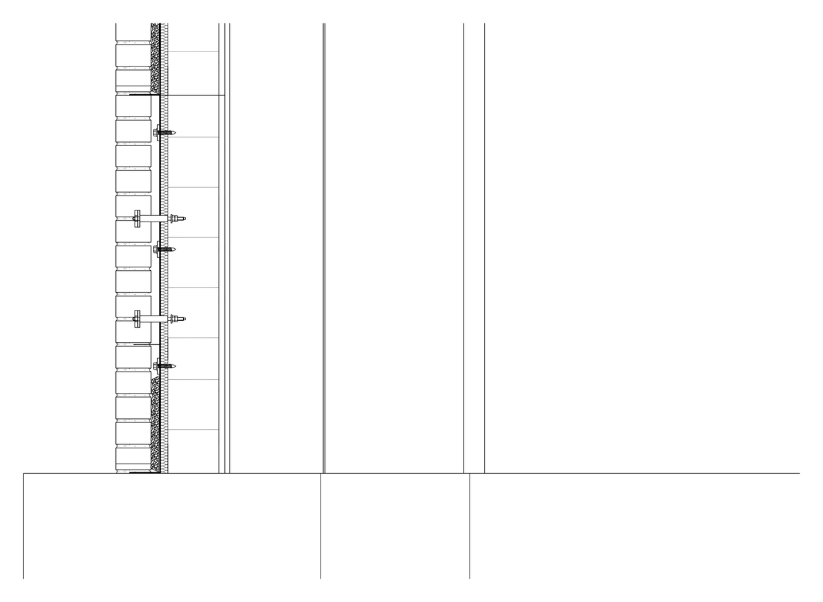 Wall build-up with fixings, 1:20