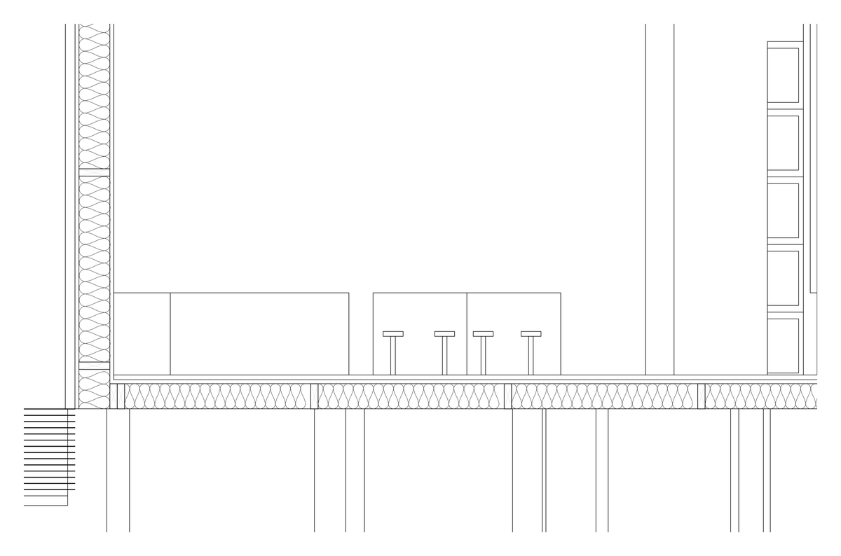 Wall, floor and insulation junction, 1:20